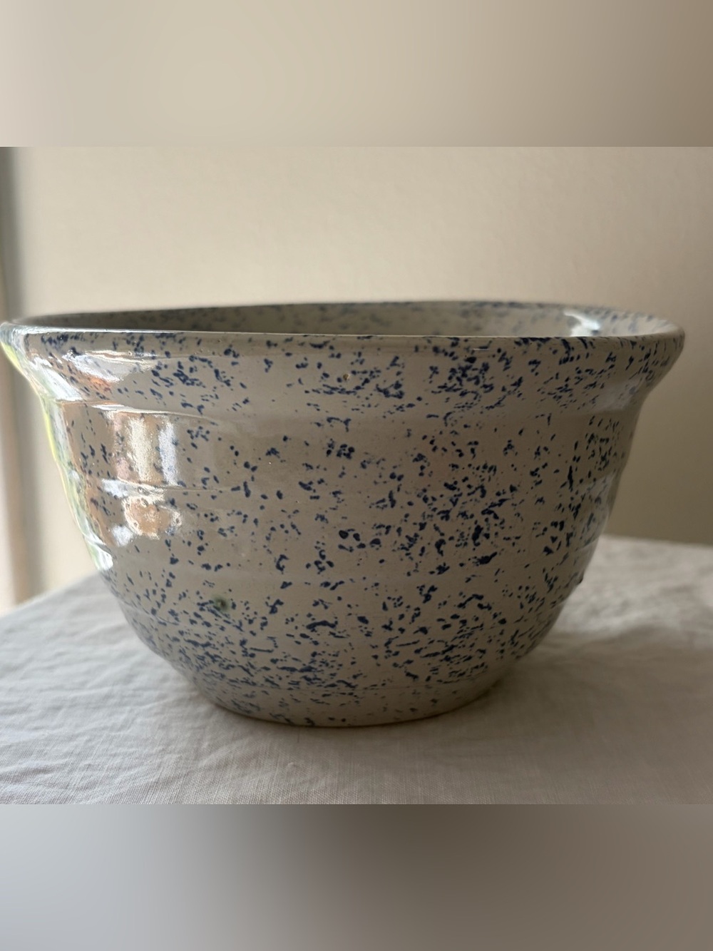 Vintage Monmouth pottery blue spongeware bowl 6” stoneware farmhouse decor